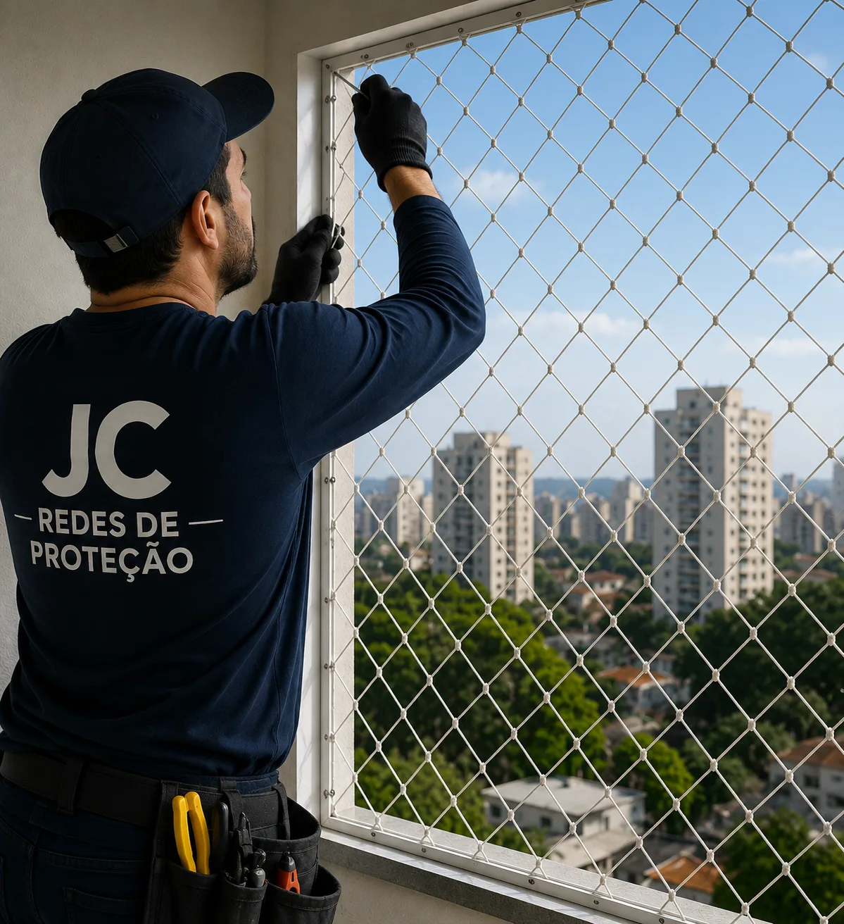 Técnico instalando rede